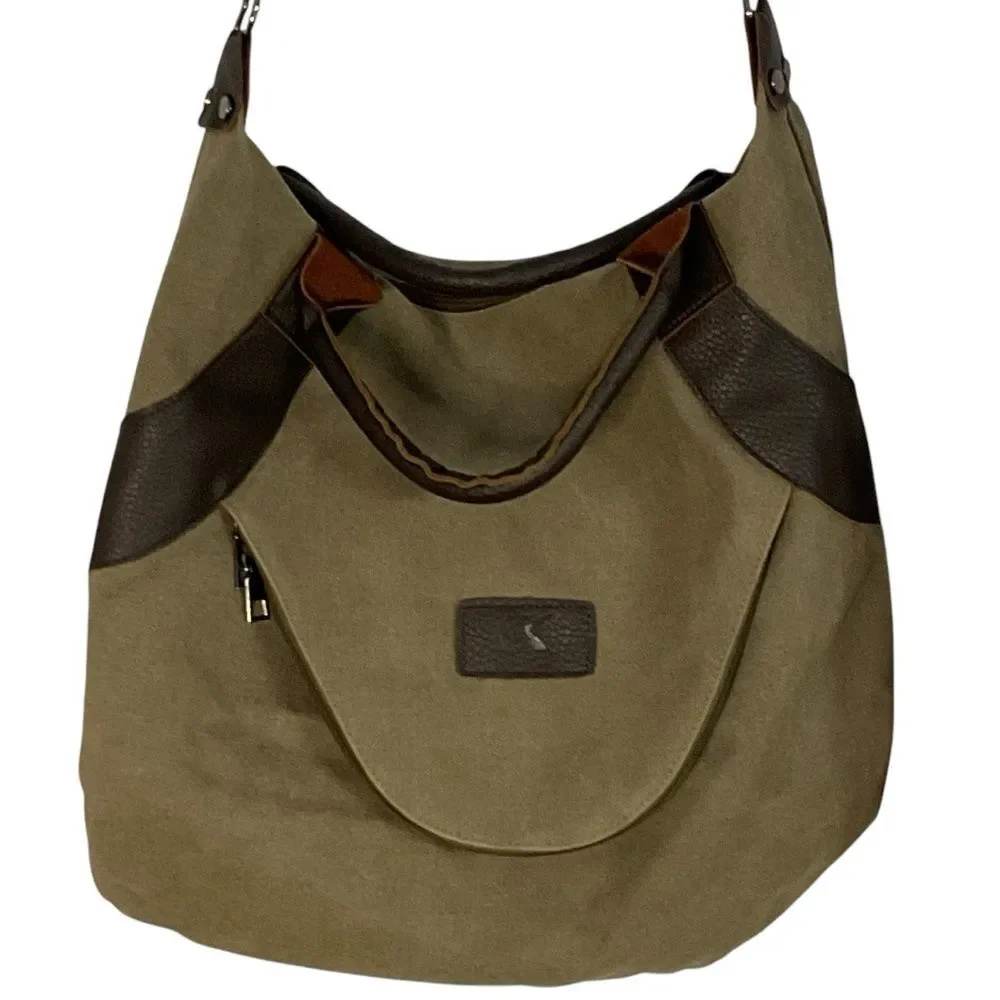K2 Classic Fashion Tan Canvas Brown Faux Leather Accents Crossbody Messenger Bag